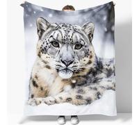 Blanket Animal Snow Leopard Printed, Soft Fleece Flannel Throw Single Blanket Lightweight Cute Comfy Warm White Blankets for Kids Teens Couch Sofa Bed Office 127 x 152 cm