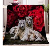 Blanket Animal Tiger & Rose Flower Fleece Blanket for Bed Couch and Sofa Soft Fluffy Print Blanket 130 x 150cm for Outdoor Travel, Bedroom living Room