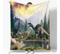 Blanket Animals Dinosaur Mountains Colorful, Double 71" x 79"(180 x 200 cm), Fluffy Soft Flannel Fleece Throw Blanket for Sofa Bed Travel, Warm Autumn Winter Printed Blanket for Adults and Childrens
