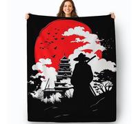 Blanket Anime Samurai Sun Sherpa Fleece Throw Blanket Fluffy Fuzzy Soft Warm Lightweight for All Season 150 x 200 cm Flannel Fleece Blanket for Sofa, Bed Couch Home Decor Black Red