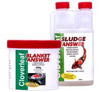 (Blanket Answer 500g & Sludge Answer 500ml) Cloverleaf Blanket & Sludge Answer Blanketweed Pond Weed Water Treatment Bundle