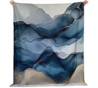 Blanket Baby Size 100 X 130 Cm Chinese Style Landscape Ink Painting Soft Fluffy Flannel Throw Blanket Blue Gold Warmfor Bedroom Couch Chair - All-Season Use Machine Washable