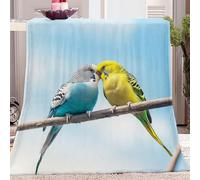 Blanket Bird Parrot Printed, Soft Fleece Flannel Throw Double Size Lightweight Cute Comfy Warm Blue Yellow Blankets for Kids Teens Couch Sofa Bed Office 150 x 200 cm