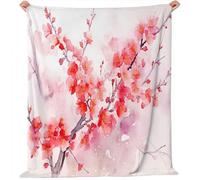 Blanket Blankets For Sofas Watercolor Plum Blossoms Branches Animal Print Throw For Bed Couch Chairs, Cosy Fleece Bed Throws King Throw Blanket for Travel Pink Red