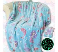 Blanket Buddies Narwhal Mermaid Blanket Glow in The Dark Cozy Soft Warm Fleece Blanket for Girl Starfish Pearls Cute Mermaids 50"x60" Teal