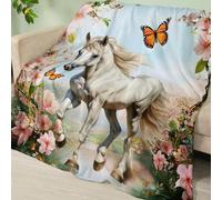 Blanket Butterfly White Horse Soft Fluffy Throw Fleece Blanket Flannel Blankets and Throws Lightweight Warm Blankets for Beds Versatile Cosy Durable Washable All Season Fleece Throws 80x150cm