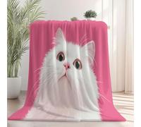 Blanket Cartoon Cute Cat Face, Soft Fleece Flannel Throw Single Size Lightweight Cute Comfy Warm, Pink Blankets for Kids Teens Couch Sofa Bed Office 127 x 152 cm