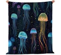 Blanket Cartoon Jellyfish Fleece Throw Blanket Fuzzy 150 x 200 cm Birthday Gifts Blanket, Throw for Couples Kids Friends Colorful Cool Colors