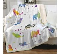 Blanket Colorful Cat Graffiti Soft Fluffy Fleece Throw Blanket for Beds Sofa Car Thick Flannel And Lamb Wool Fleece Throws Sherpa Lightweight All Season 150x150cm