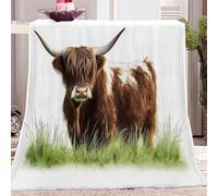 Blanket Colorful Printed Flannel Throw Blanket 150 x 200 cm (60" x 79") Super Soft And Comfortable Grass High Low Cow Animal Print Bed Blanket Double Blankets Easy To Care Plush Bedding