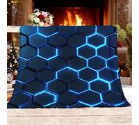 Blanket Couch Bed Double 150x200cm Abstract Hexagon Honeycomb Geometry Super Soft Cozy Blankets Neon Blue Anti Allergic Fleece Throw Blanket Flannel All Seasons Warm Blanket Home Decor