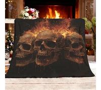 Blanket Couch Bed King 180x200cm Retro Flames Skull Super Soft Cozy Blankets Black Anti Allergic Fleece Throw Blanket Flannel All Seasons Warm Blanket Home Decor