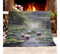 Blanket Couch Bed Single 130x150cm Reflection Of Water Lilies In The Pond Super Soft Cozy Blankets Green Anti Allergic Fleece Throw Blanket Flannel All Seasons Warm Blanket Home Decor