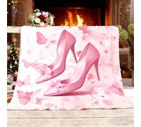 Blanket Couch Bed Small Single 100x130cm Modern Romantic High Heels Butterfly Super Soft Cozy Blankets Pink Anti Allergic Fleece Throw Blanket Flannel All Seasons Warm Blanket Home Decor
