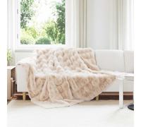 Blanket Faux Rabbit Fur Beige 220x240 cm Polyester Plush Bubble Anti-Slip Warm