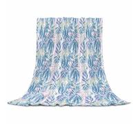 Blanket Fleece Flanel Throw, Blue Leaf Microfiber Soft Lightweight Blanket for Bed Couch Sofa, Ocean Seagrass Coastal Leaf Watercolor All Season Warm Decorative Accent Machine Washable, 60" x 80"
