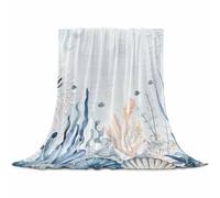 Blanket Fleece Flanel Throw, Ocean Blue Coral Microfiber Soft Lightweight Blanket for Bed Couch Sofa, Summer Coastal Starfish Flower All Season Warm Decorative Accent Machine Washable, 60" x 80"
