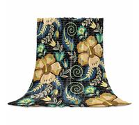 Blanket Fleece Flanel Throw,Yellow Boho Floral Microfiber Soft Lightweight Blanket for Bed Couch Sofa,Vintage Southwestern Ethnic Tribe Botanical All Season Warm Decorative Accent Washable,60"x80"