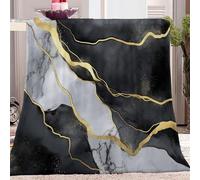 Blanket Fluffy Luxury Abstract Marble Super Soft and Warm Throw Blanket Black Gold for Autumn and Winter for Adults Kids Girl Gifts, Throw Blanket Super King for Couch Bedroom Sofa