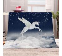 Blanket For Bed Single 3D White Angel Animal Horse Flannel Warm Print Sherpa Kids Boys Adults 59x78inch Pattern Fleece Throw Soft Fuzzy Bed Couch