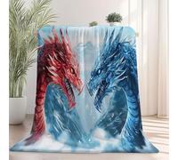 Blanket for Kids Adult 150 x 200 cm Cozy Fluffy Flannel Blankets for Bed Chair Couch Sofa, Fantasy Dragon Ice And Snow Blue Red Warm Lightweight Fleece Print Throw for Teen Couch Birthday Gift