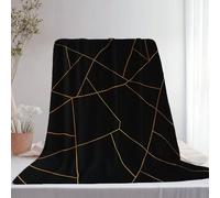 Blanket for Kids Minimalism Golden Lines Geometry Throw Blankets, Black Print Flannel Fleece Blankets Plush - Lightweight Blanket Gifts for Boys Girls All Season Couch Or Chair Sofa 100 x 130 cm