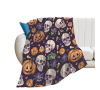 Blanket for Settee,Lightweight Bed Throw Halloween Skull Purple Roses Comfortable and Washable Chair Fleece Throws L
