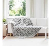 Blanket Grey 150x220cm Plush Faux Rabbit Fur Polyester Anti-Slip Cosy Throw Soft
