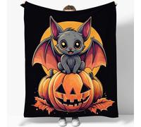 Blanket Halloween Pumpkin And Bats Plush Flannel Blanket Fluffy Cozy Orange Black Nap Blanket Soft and Warm Plush Blankets Queen Size Lightweight Blanket Blanket for Birthday Gift 71" x 79"