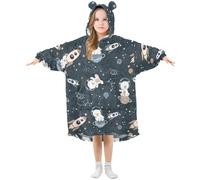Blanket Hoodie for Kids Cute Polar Bear in Space Wearable Hooded Blanket Warm Fleece Oversized Sweatshirt Girls Boys