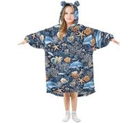 Blanket Hoodie for Kids Dolphin Coral Pattern Wearable Hooded Blanket Warm Fleece Oversized Sweatshirt Girls Boys