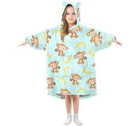 Blanket Hoodie for Kids Monkey Yellow Banana Oversized Warm Fleece Hoodie Blanket Wearable Sweatshirt Plush Girls Boys