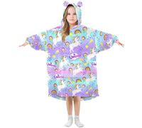 Blanket Hoodie for Kids Unicorn Rainbow Stars Oversized Warm Fleece Hoodie Blanket Wearable Sweatshirt Plush Girls Boys