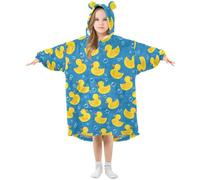 Blanket Hoodie for Kids Yellow Duck on Blue Wearable Hooded Blanket Warm Fleece Oversized Sweatshirt Girls Boys