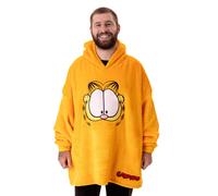 Garfield Mens Wearable Blanket Hoodie | Adults Oversized Pullover Hooded Fleece in Orange | Loungewear with Large Lazy Cat Character Face | Cartoon TV Series Animation Movie Merchandise Gift