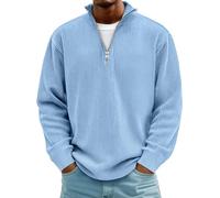 Blanket Hoodie Mens Mens Corduroy Jumpers Mock Neck Quarter Button Jumper Ribbed Regular Fit Sweatshirts Pullover Tops Long Sleeve Winter Sweaters with Pocket UK Light Blue M