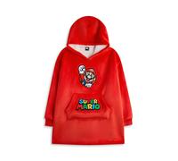 Super Mario Nintendo Boys Wearable Blanket Hoodie | Kids Red Hooded Pullover with Mario Character Graphics | Children's Sherpa Lined Loungewear with Pockets | Video Game Merchandise Gift