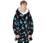 SONIC THE HEDGEHOG Boys Wearable Blanket Hoodie | Kids Oversized Black Hooded Gaming Fleece Loungewear | Sonic Gamer All Over Print One Size Sweatshirt | Sleepwear Game Merchandise Gift for Children