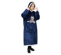 Blanket Hoodie with Cat Pouch -Soft Warm Sherpa Fleece Long Oversized Hoodies Fuzzy Giant Pocket Hooded Sweatshirt Adults Pet Red