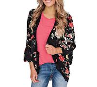 Blanket Hoodie Women UkKimono Women Sleeves Chiffon Printing Beach Smock Easy Blouse Tops Open Front Plus Size Black