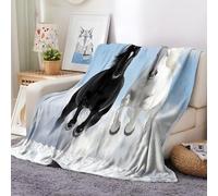Blanket Horse Running In The Snow Flannel Blanket Soft Velvet Lightweight Microfiber Blanket for Couch Sofa Black And White Double Throw Over Bed Warm Soft Blanke