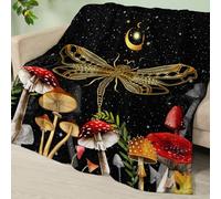 Blanket Insect Golden Mushroom Soft Fluffy Throw Fleece Blanket Flannel Blankets and Throws Lightweight Warm Blankets for Beds Versatile Cosy Durable Washable All Season Fleece Throws 150x200cm
