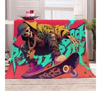 blanket kids 180x220 cm Skateboard Hip Hop Skeleton tartan blanket Premium Polyester Throw for Couch Bed Travel Outdoor Office, Warm Lightweight Fleece Material MF29-404