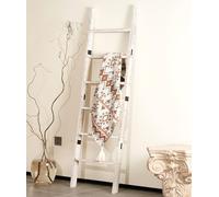 Blanket Ladder 6-Tier Washed White, Rustic Towel & Quilt Display Rack