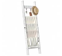 Blanket Ladders for the Living Room, 6-Tier Blanket Holder with 4 Hooks