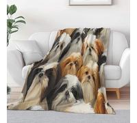 Blanket Lightweight Decorative 71 × 88 inch, Soft Warm Cosy Orange Flannel Throw Blanket for Bed Picnic Chairs and Travel - Double Size Surrealism Animal Shih Tzu Throws for Sofa