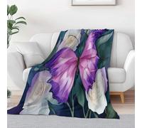 Blanket Lightweight Decorative 79 × 80 inch, Soft Warm Cosy Purple Flannel Throw Blanket for Bed Picnic Chairs and Travel - King Size Exquisite Vitality Butterfly Throws for Sofa