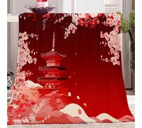 Blanket Oriental Japanese Architecture Red White, Print Personalised Blankets Soft Fluffy, Thermal Warm Flannel Blanket Throws for Couch Travel Beds, Double 71" x 79"(180 x 200 cm)