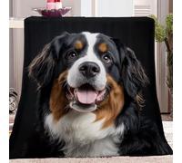 Blanket Print Animals Happy Puppy Sherpa Fleece Throw for Kids Boys Adults Gifts 150 x 200 cm Thick Warm Soft Cozy Flannel Printed Blanket for Sofa Couch Bed Black Brown