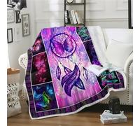 Blanket Purple Butterfly Soft Fluffy Fleece Throw Blanket for Beds Sofa Car Thick Flannel And Lamb Wool Fleece Throws Sherpa Lightweight All Season 130x150cm